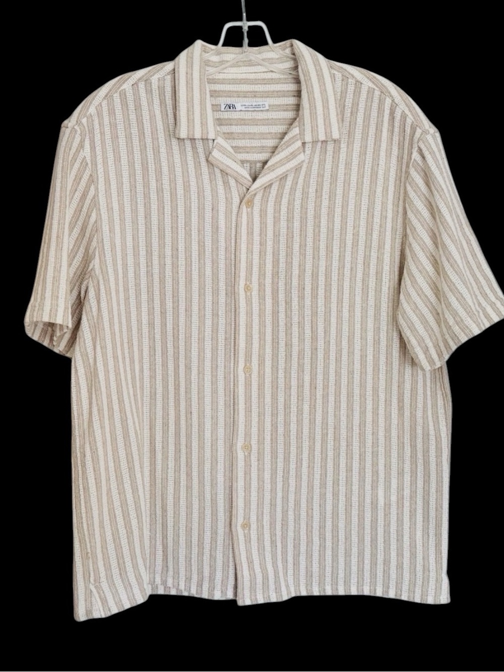 Zara Man Textured Woven Short Sleeve Beige & White XL